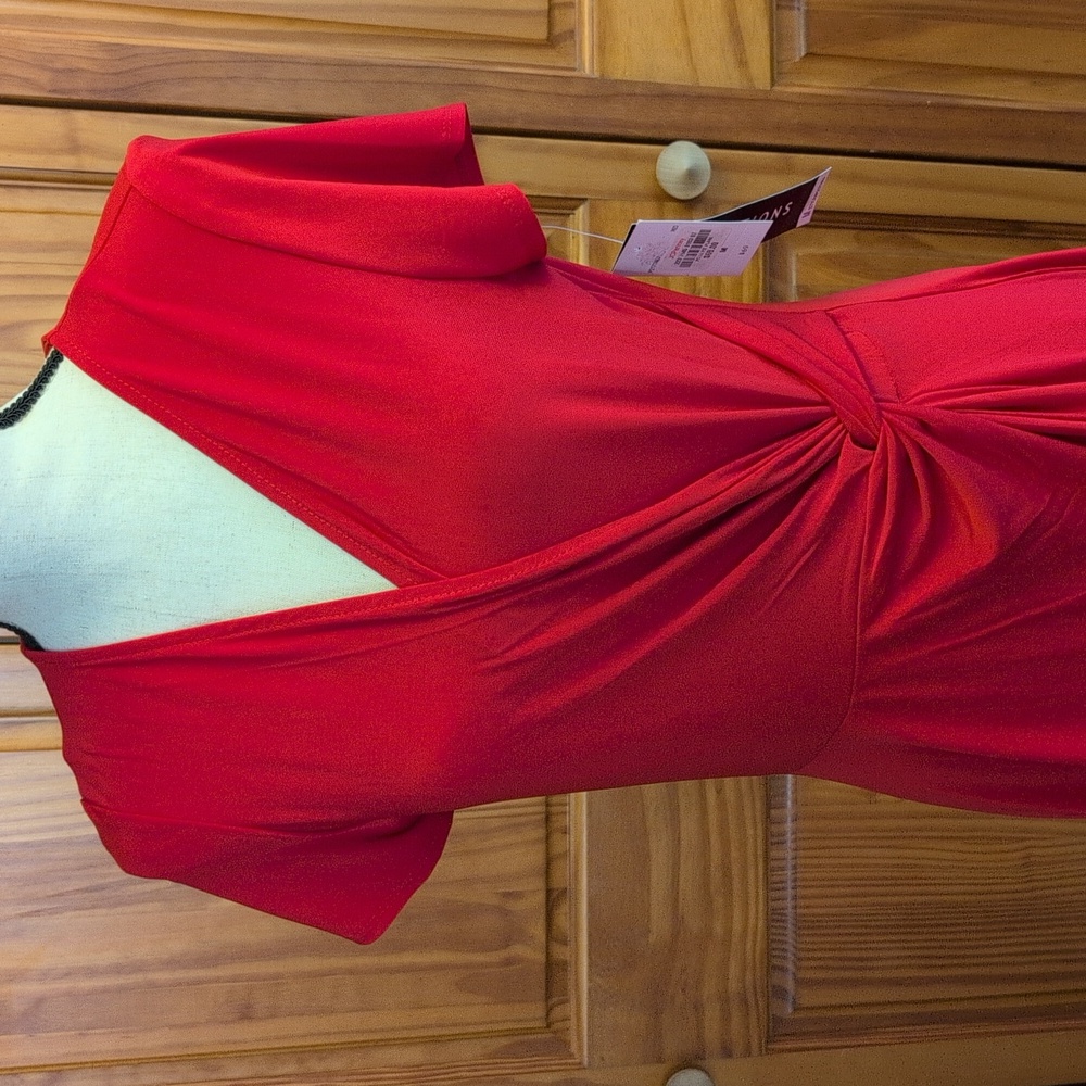 Perceptions Fit & Flare Faux Wrap Women's Red NWT M - Picture 3 of 9